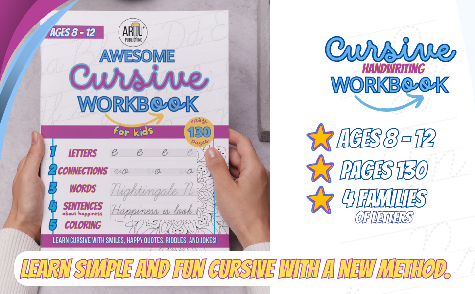 Awesome Cursive Workbook for Kids Ages 8-12: Learn Cursive with Smiles, Happy Quotes, Riddles, and Jokes!