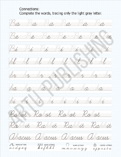 Sheet cursive handwriting workbook for kids